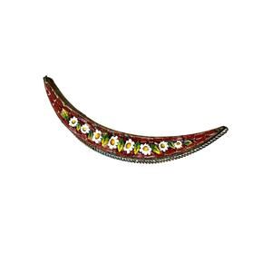 Vntg Crescent Moon Shape Italian Micro Mosaic Millefiori Glass Mosaic Bar Pin